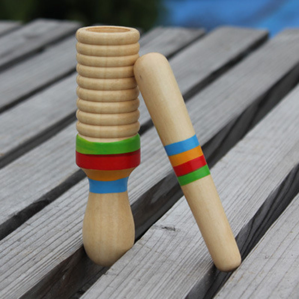 Træ guiro legetøj letvægts barn børn fest rør cylinder musikinstrument enkelt gevind rytme lyd