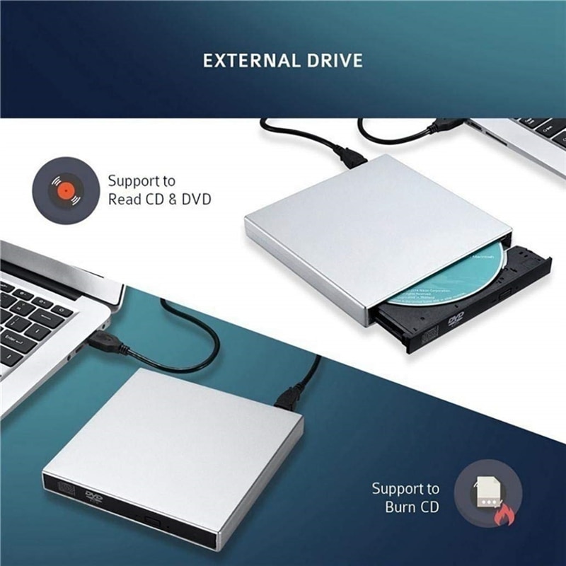 Unidad de DVD externa Unidad óptica USB 2,0 reproductor de CD ROM quemador de CD-RW lector grabadora portátil Windows PC