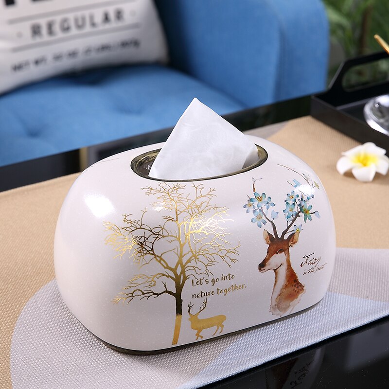 Square Oval Ceramic Tissue Box Desktop Decoration Painted Tissue Storage Box Napkin Holder Paper Towel Tube Storage Organize Box: oval b2