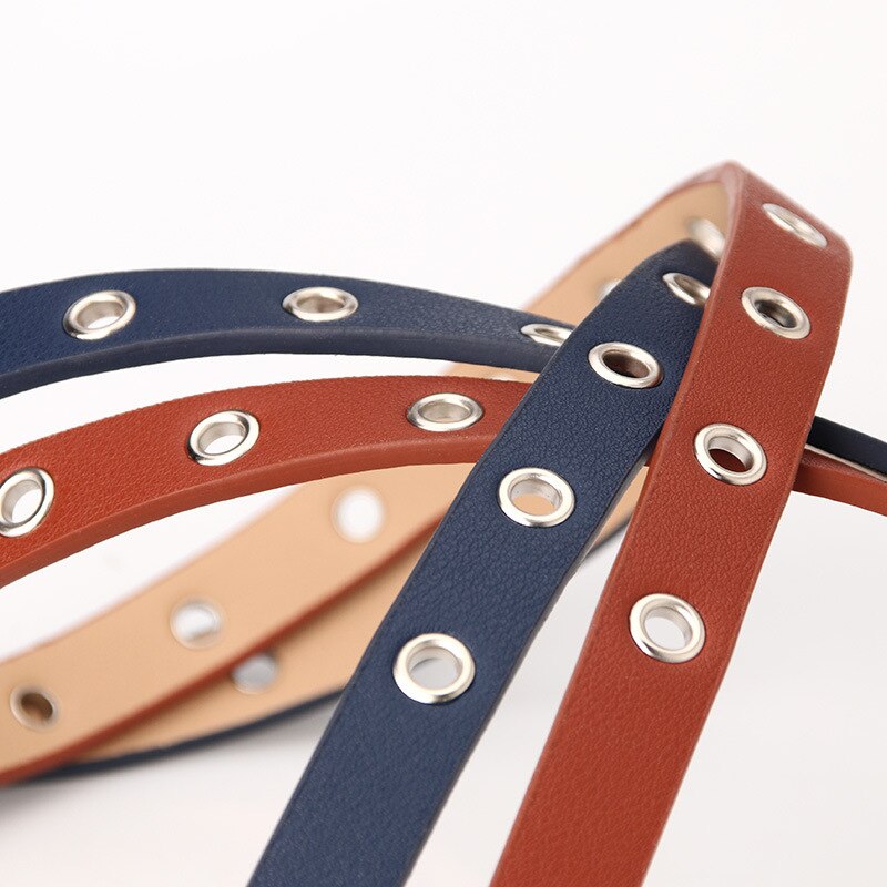 Cinturones Vintage Punk de cuero con agujeros para mujer, cinturón de cintura con agujeros, ojales finos y estrechos, negro y rojo,