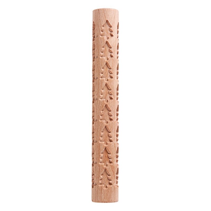 Embossing Rolling Pin Christmas Theme Pattern Engraved Wooden 3D Roller for Embossed Pastry Fondant Cake Dough Kitchen
