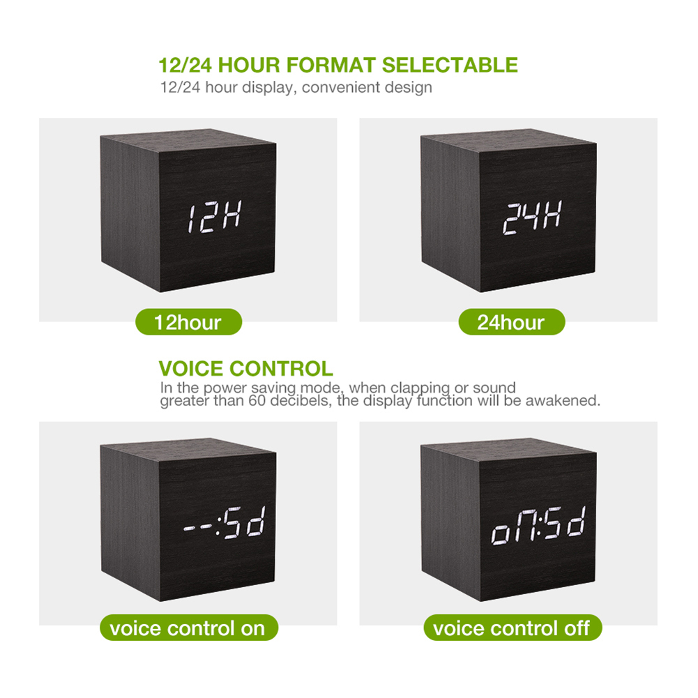Horloge miroir en bois moderne commande sonore | Horloge numérique de bureau, horloge numérique, horloge électronique