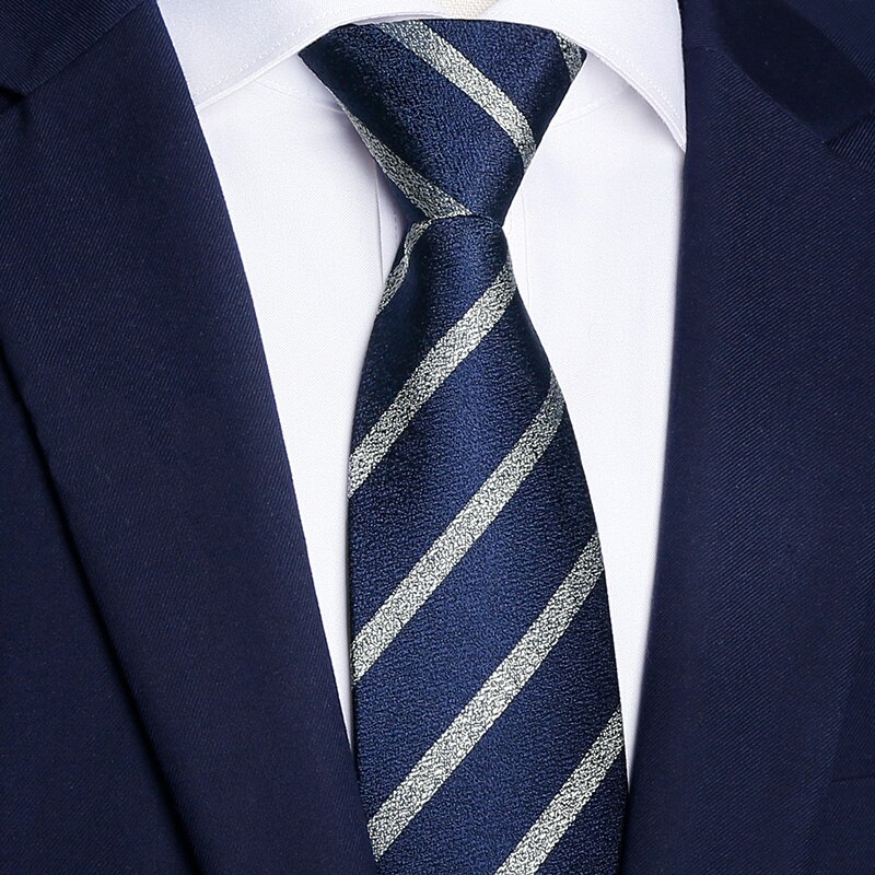 Brand Top Zipper Tie For Men Gentleman Business Work Blue 7CM Striped Necktie Polyester Silk Box