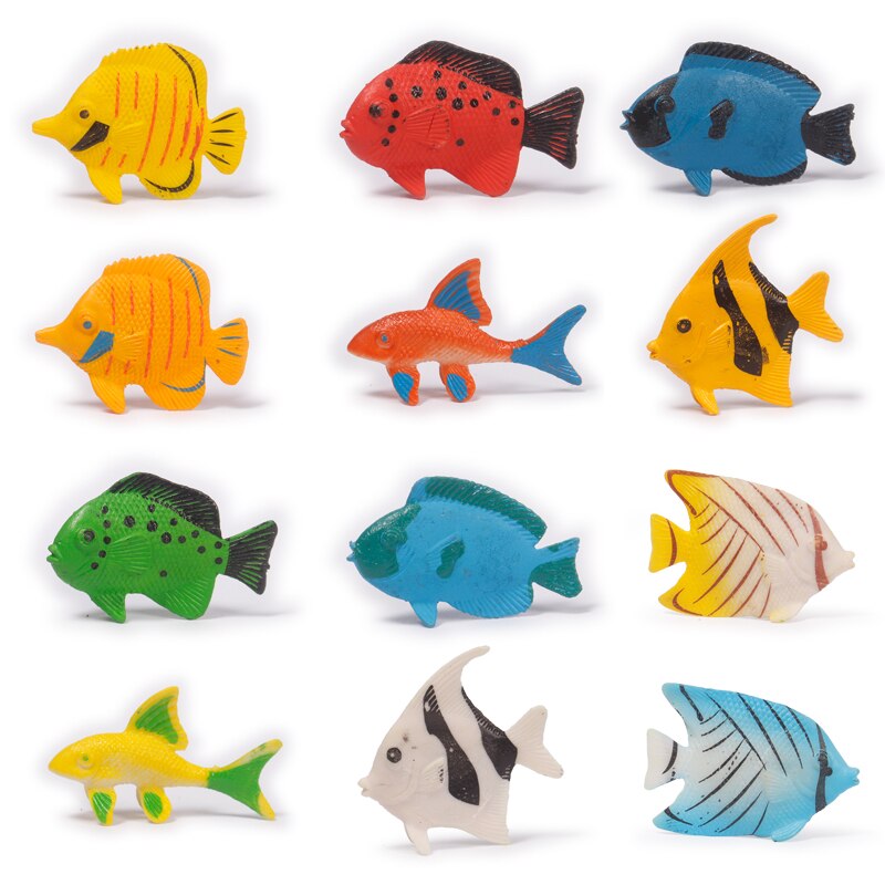 22 pièces/lot Mini simulation en plastique souple forêt animaux simulation jouets doux jouets pour enfants pour garçons et filles enfants jouets: 12pcs fish