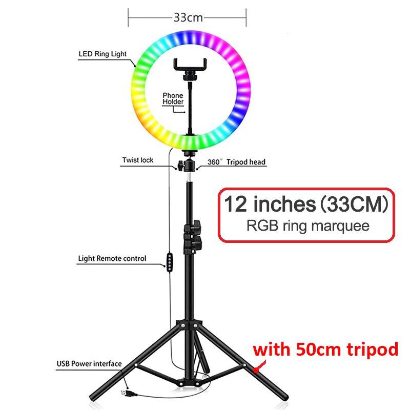 8/12 inch RGB Ring Light with Tripod Dimmable LED Selfie Ring Lamp with Stand Photography Lighting Studio Light for Photo Video: 12 inch