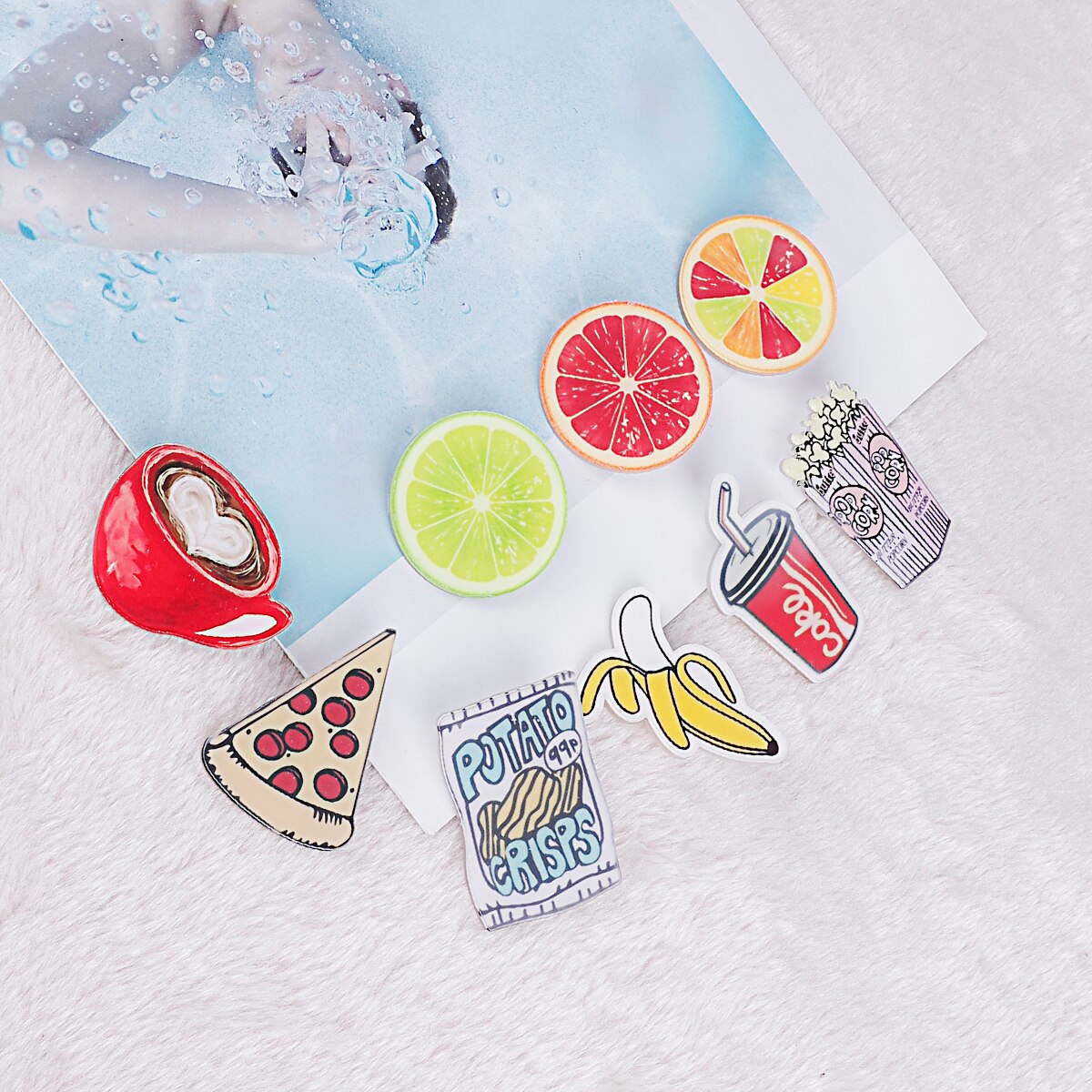 Søde akryl badges nåle til tøj/taske/sko dekoration badge rygsæk frugt pizza pin knap akryl broche