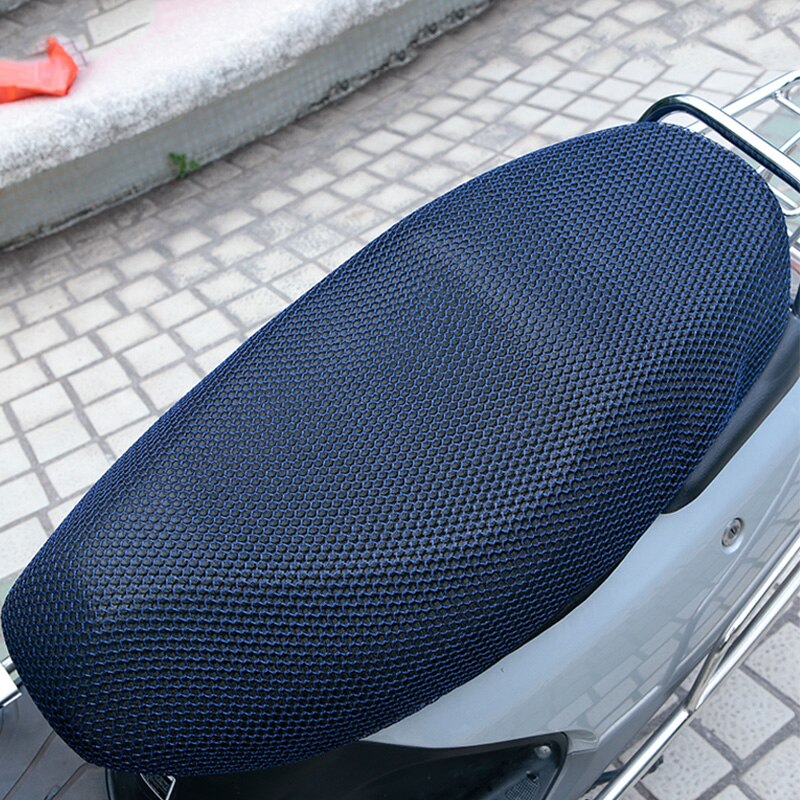 1 stk xxl 3d mesh motorcykel sæde betræk åndbar soltæt motorcykel scooter sædeovertræk pude motorcykel beskyttelse: Blå-xxl