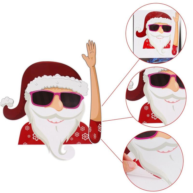 Christmas Decoration Santa Claus 3D PVC Waving Car Stickers Styling Window Wiper Decals Rear Windshield Decor
