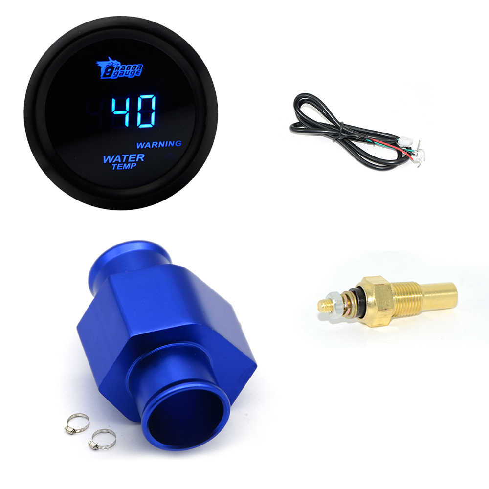 High Quanlity2'' 52MM Car Digital Blue Led Water Temperature Gauge 40-150℃ With Water Temp Joint Pipe Sensor Adapter 1/8NP