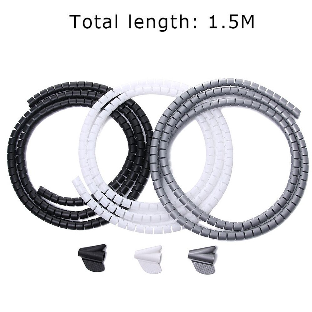 1.5m- kabler metalltråd pakke inn organizer spiral rør kabel vikle ledning beskytter fleksibel datamaskin kabel håndtering metalltråd lagringsrør