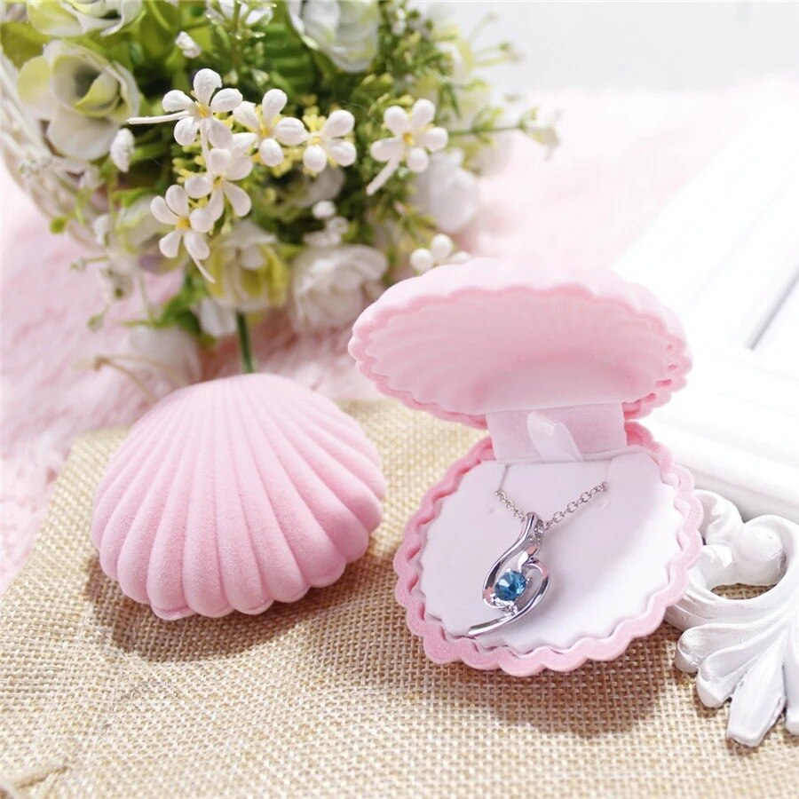 1 Stuk Mooie Fluwelen Schelpen Sieraden Doos Container Wedding Ring Doos Voor Oorbel Ketting Armband Display Box Houder 5 stijl: Shells pink