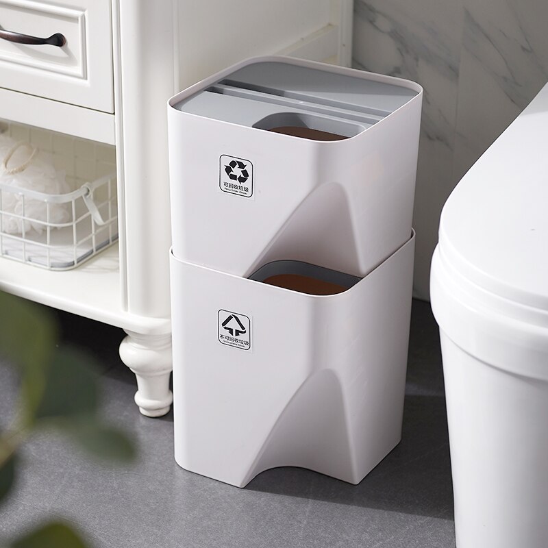 Poubelle de tri domestique superposée en plastique, seau de rangement de cuisine humide et sec, fût en papier de grande capacité