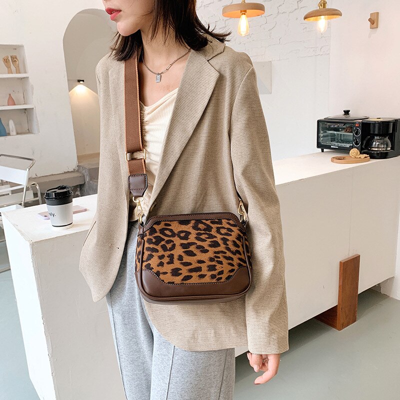 Vintage Luipaard Pu Lederen Schoudertassen Voor Vrouwen Winter Trend Streep Kleine Crossbody Bag Branded Vrouwelijke Handtassen