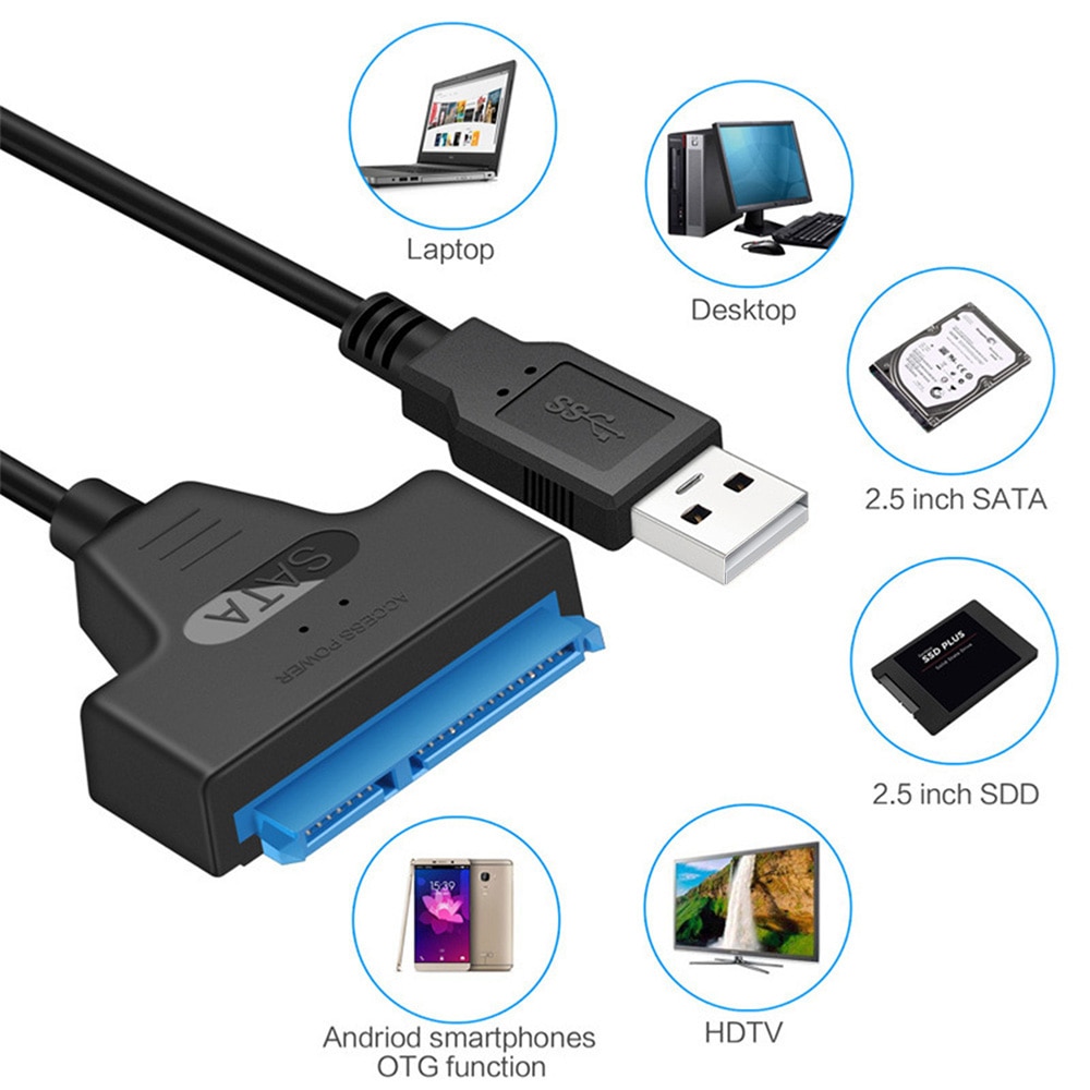 SATA to USB Adapter SATA 3 Cable support 6Gbps for 2.5 Inches External SSD HDD Hard Drive 22 Pin Sata III Cable,USB 2.0/3.0,20cm