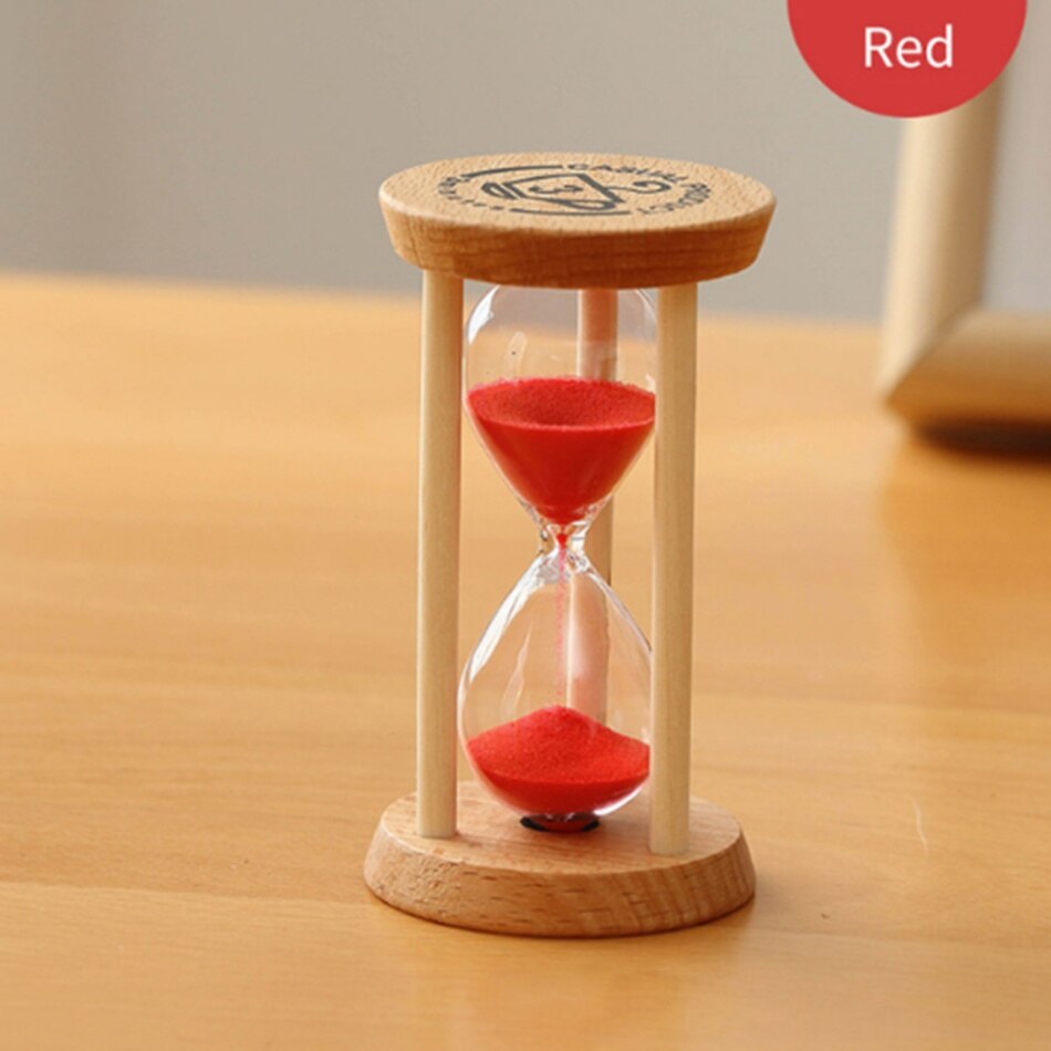 Hourglass Sand Timer 3 Minutes Sand Clock Round Watch Glass Wood Timer: Red