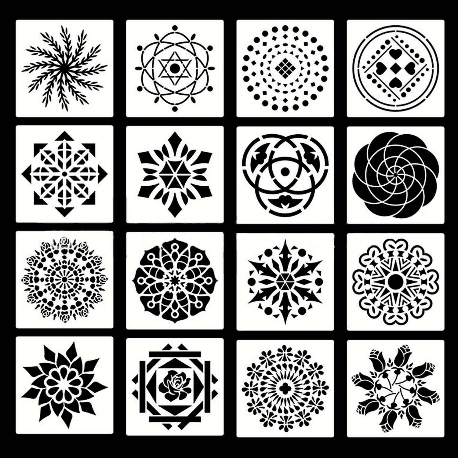 16 st mandala pricker måla stenciler mallar för pysselmöbler trä canvas stenar tyger väggkonst 13 x 13cm