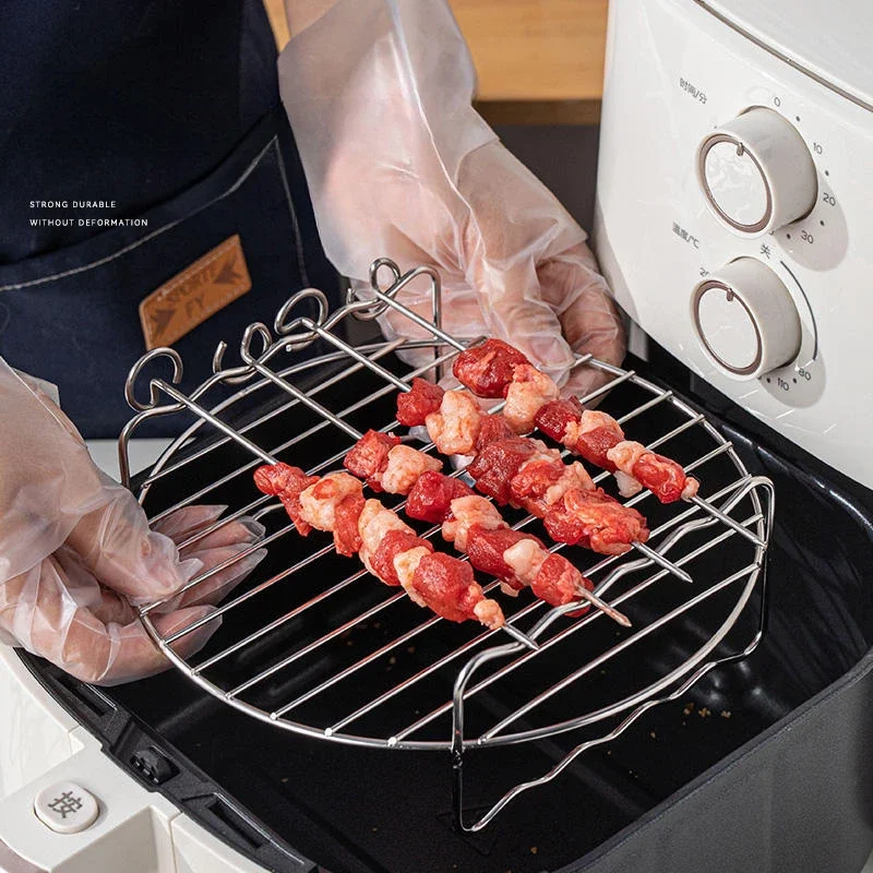 6/7/8 Inch Grill Roestvrijstalen Lucht Friteuse Stoomgrill Met Grillnet Mini Stoom Visnet Gegrilde Visrek Lucht Friteuse Accessorie
