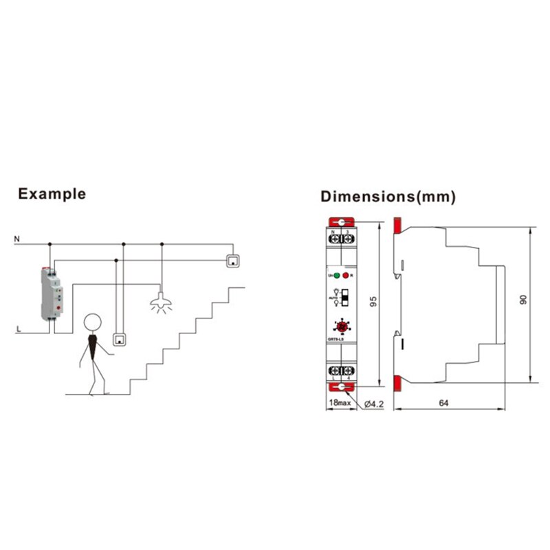 GRT8-LS Din Rail Staircase Switch Lighting Timer Switch 230VAC 16A 0.5-20Mins Delay Off Relay Light Switch