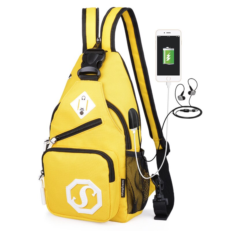 Bolso cruzado de doble uso para mujer, bandolera antirrobo para el pecho, escolar, de viaje, para verano: Music USB yellow