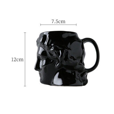 Ceramic Mug Milk Coffee Cup Ancient Greek Apollo David Head Large-Capacity Sculpture Cup Teacup Desktop Decoration: black