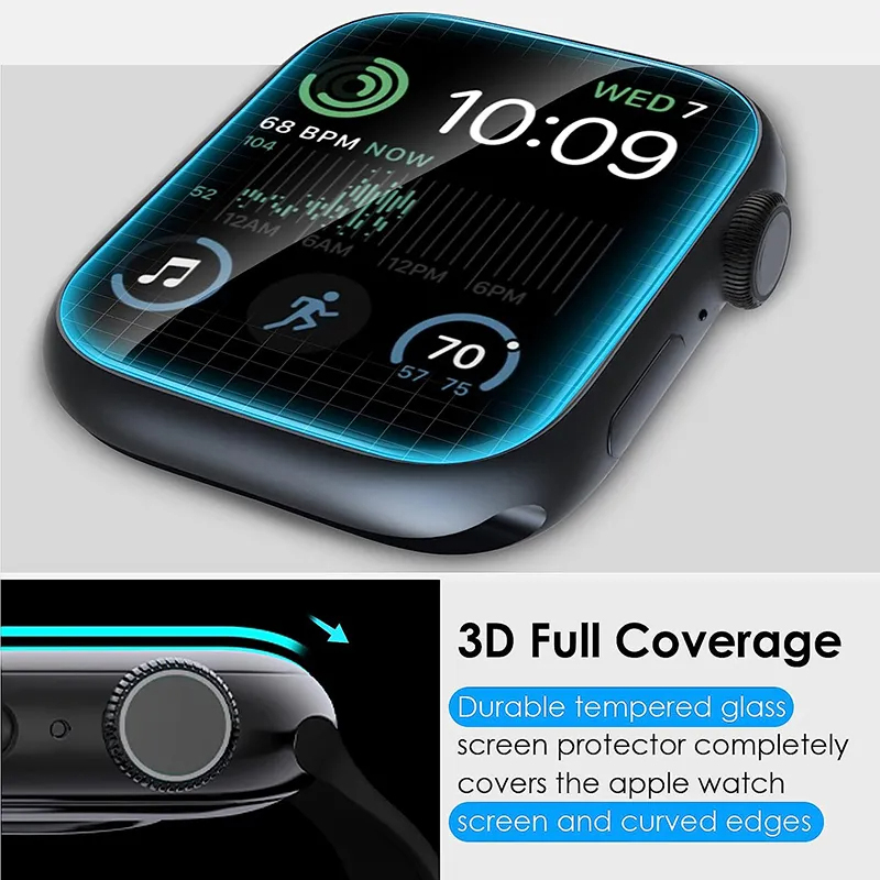 9D gebogenes weiches gehärtetes Glas für Apfel Uhr Ultra 9 8 7 Displayschutzfolie für iWatch Serie 49 mm 45 mm 41 mm 44 mm 40 mm 42 mm 38 mm