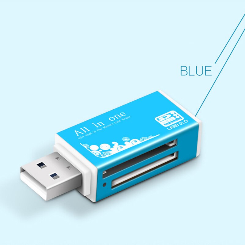 All In 1 Memory Card Reader USB 2.0 Multi SD/SDHC MMC/RS MMC TF/MicroSD MS/MS PRO/MS DUO M2 Card Reader TF: blue