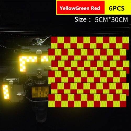 6PCS Batenburg Reflecterende Sticker voor Politie Motoren Kofferbak Auto Decal Night Zichtbare Waarschuwing Tape Decoratie Gemaakt met 3M: YellowGreenRed