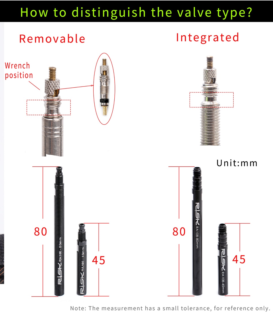 RISICO Fiets Presta Ventiel Extender Pole met 3in1 Wrench Tool 45mm/80mm Racefiets Velg ventiel Verlengstuk voor Buis Band Tubeless