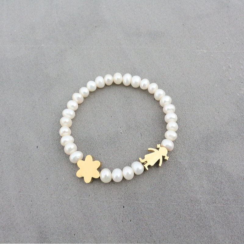 Gelukkig Meisje & Bloem Armband Witte Parel 2 Kleur Wieden , 1 stks Parels Voor Sieraden Maken DIY Mode Armband Voor Vrouwen