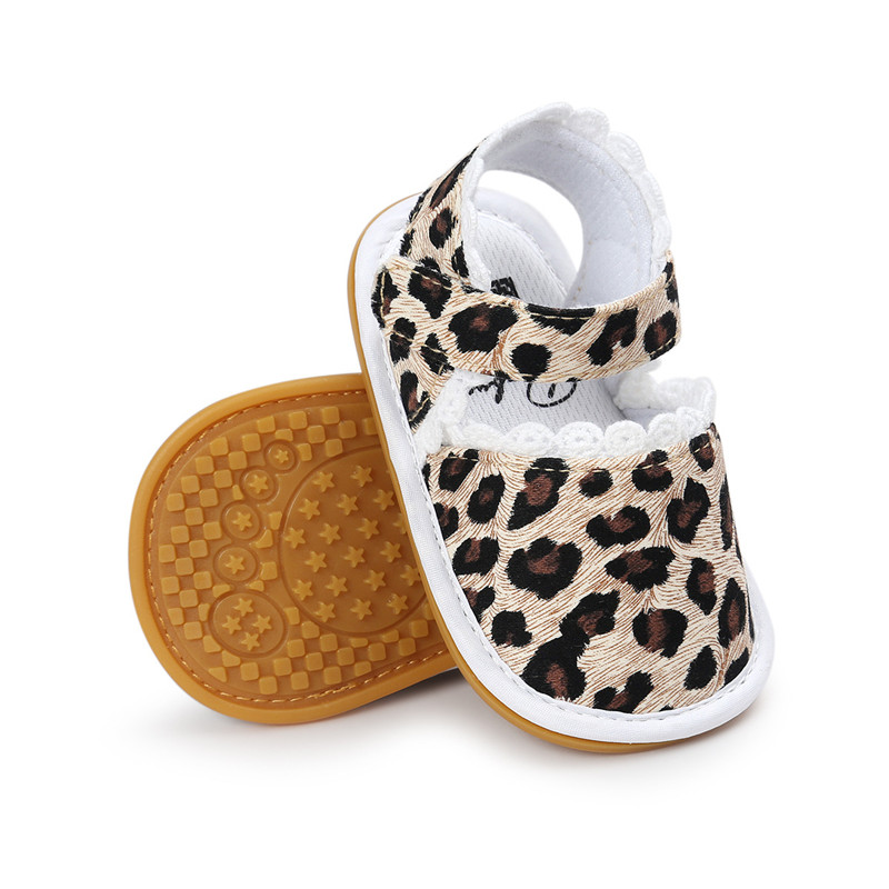 Aankomst Bloemen Streep Hart Baby Meisjes Sandalen Katoen Stof Rubberen Zool Baby Wieg Schoenen Baby Mocassins Sandalen Schoenen: leopard / 1