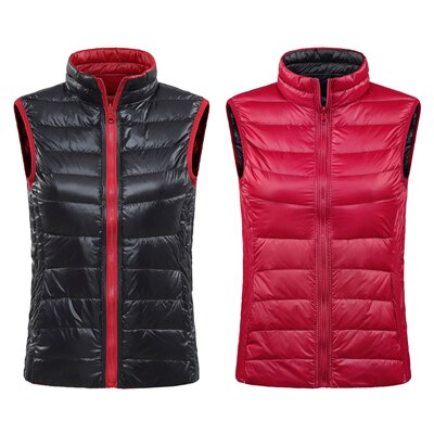 Kvinder reversibel golf ærmeløs jakke varm duck ned tykkere vest frakke letvægts sportstøj golf vest  d0686: Rød / M