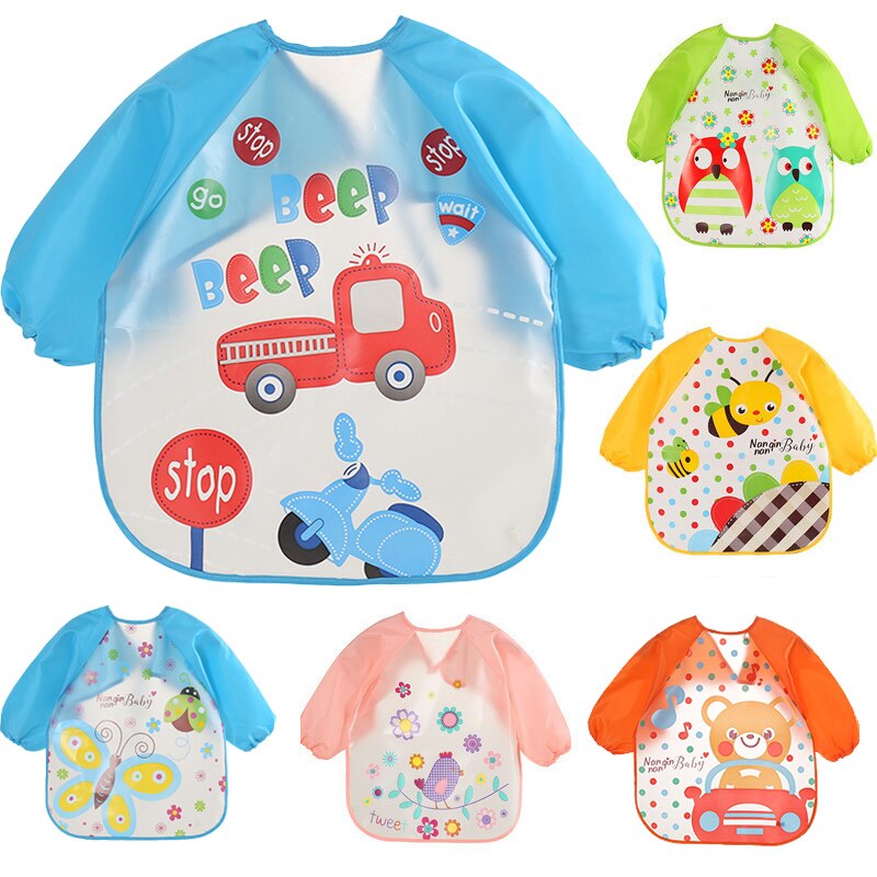 Baby Bibs Infant Burp Cloths EVA Toddler Scarf Feeding Smock Long Sleeve Waterproof Coverall Animals Baby Feeding Accessories