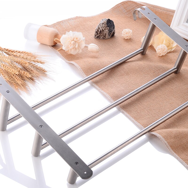 Håndklestang i rustfritt stål, håndkleholder, tre lag, håndkleholder, hengende, veggmontert, håndklehylle, med kroker