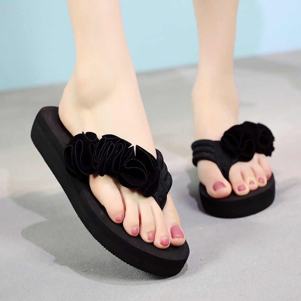 Tongs bohème antidérapantes pour femmes, chaussures d'intérieur, à semelles compensées, pour la plage, à la , été