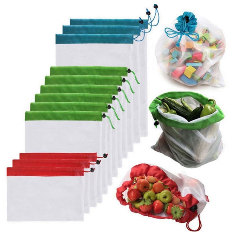 15 Pcs Herbruikbare Mesh Produceren Bags Wasbare Eco-Vriend Tas Voor Boodschappen Opslag Fruit Groente Speelgoed Organizer Opslag tas