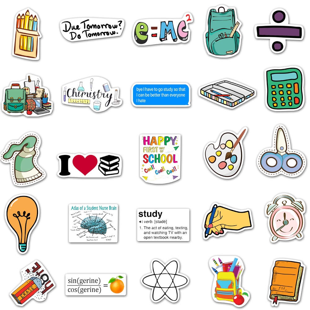 50 PCS School Decoration Cute Aesthetic Math Science Journal Stickers Scrapbooking Stationery Sticker Flakes Art Supplies