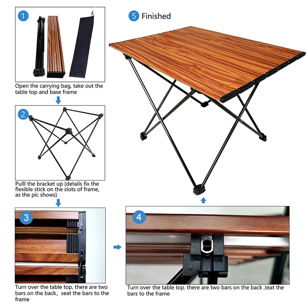 Portable Camping Foldable Tables with Brown Wood Grain : Hard-Topped Folding Table in a Bag for Picnic, Camp, Beach, Backpack