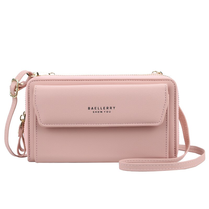 Vrouwen Lederen Portemonnee Multifunctionele Kleine Schoudertas Mobiele Telefoon Crossbody Purse Card Pakket Organizer Clutch: Roze