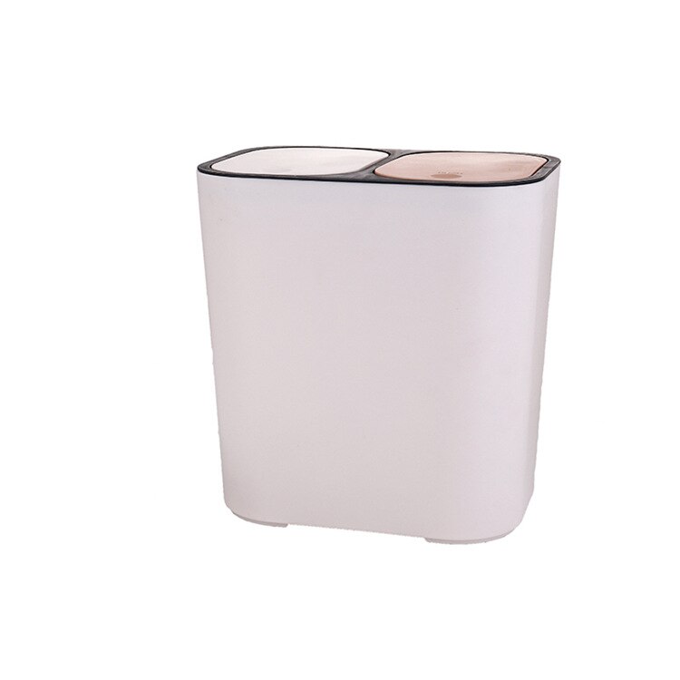 Dry-wet Garbage Classification Trash Can Double Buckets With Cover Office Paper Baskets Household Living Room Kitchen Dustbin: Beige