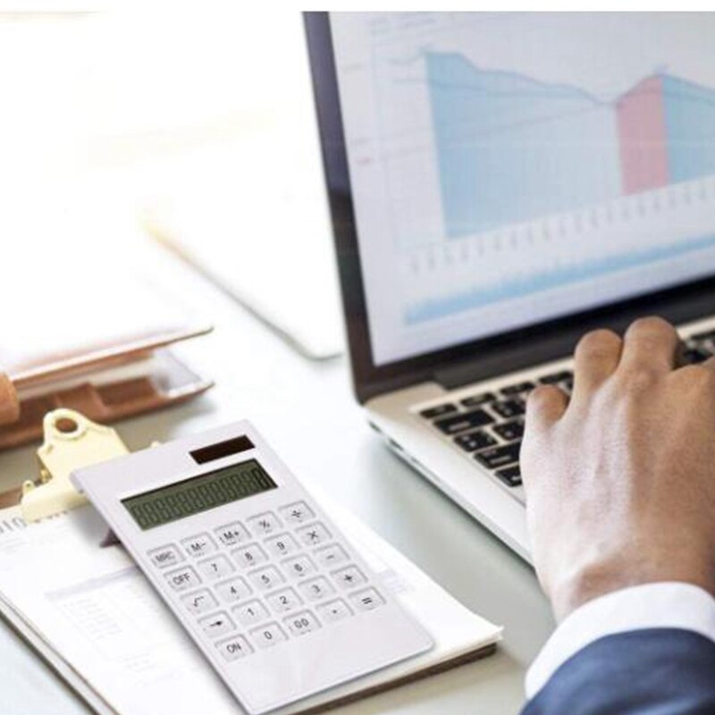 Ultra Thin Portable Thin AAA Battery Solar Powered Dual Power Calculator Screen 12 Digit Office Calculator, White