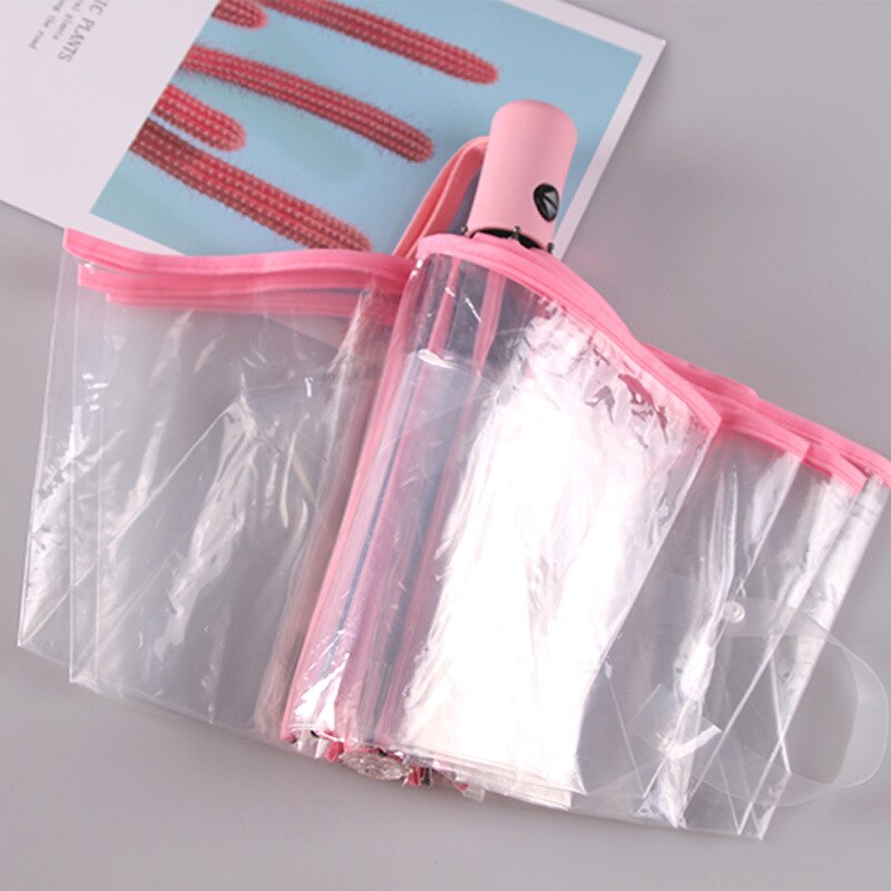Paraguas plegables automáticos, transparentes, paraguas portátil, paraguas para lluvia, paraguas bonito para mujer: Pink