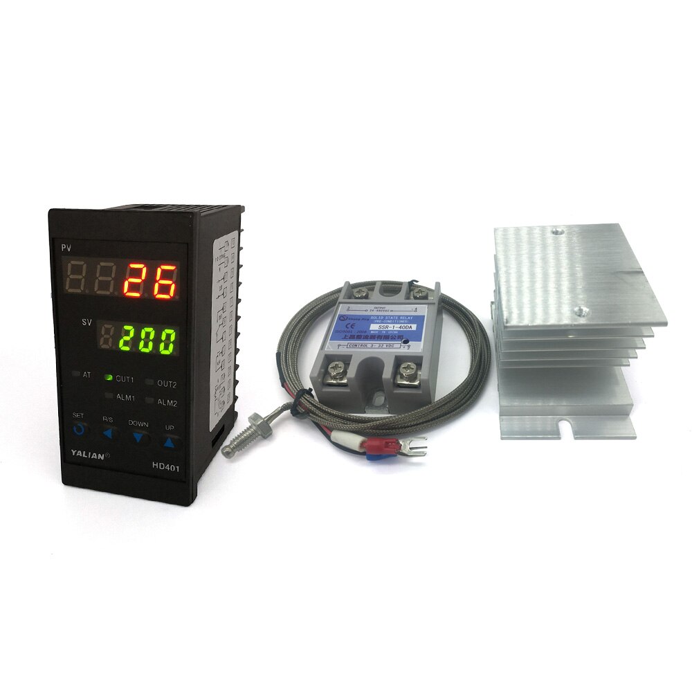 100V-240V pid digital temperature controller Max temperature range 1372 degrees Celsius+radiator+2M K Thermocouple+Max 40A SSR: HD401