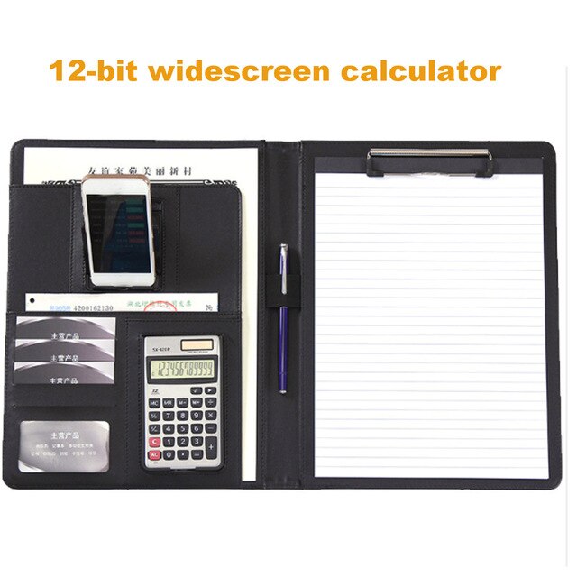 A4 PU Leather File Folder Job Executive Multifunction Office Organizer Planner Notebook School Office Folder for Documents: C