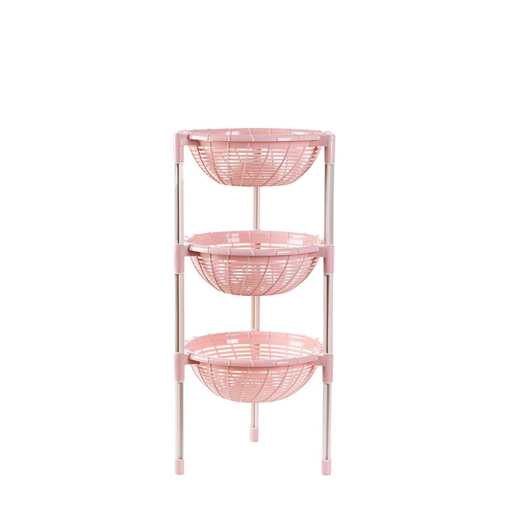 3 Layers Kitchen Round Drain Storage Rack Dishes Fruit Vegetable Sundries Storage Shelf Plastic Home Stand Organizer: Pink