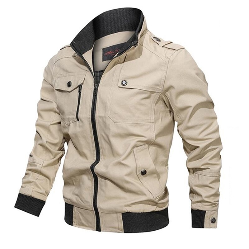 Chaqueta de béisbol coreana para hombre, abrigos ajustados, cazadora informal para hombre, prendas de vestir soporte de rompevientos con cuello: khaki / S