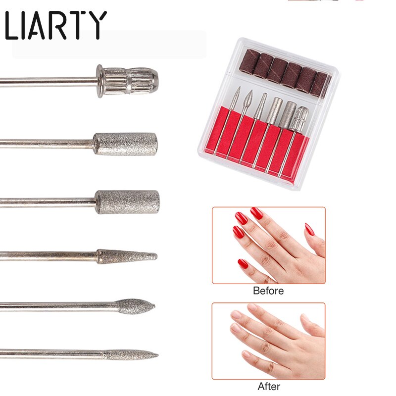 Liarty 6 stuks roestvrijstalen nagelboorbits met doos voor nagelboormachine, kop van 3/32 inch, slijpt nagels om dode huid te verwijderen