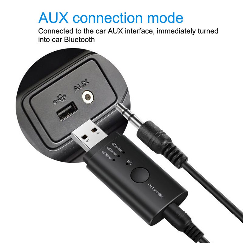 JaJaBor – transmetteur FM sans fil Bluetooth 5.0 pour voiture, Kit mains-libres, récepteur de musique, Jack AUX, 3.5mm