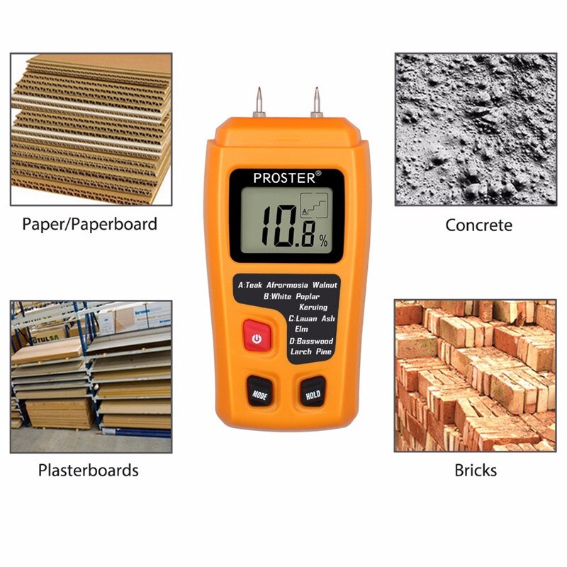 Proster przenośny miernik wilgotności drewna 0.5% dokładność higrometr drewna drzewo gęstości cyfrowy próbnik elektryczny karton pomiaru
