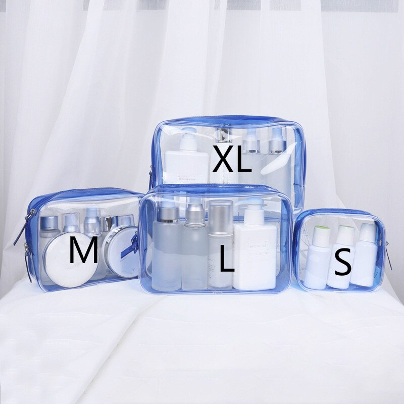 1PCS Women Travel Clear Makeup Bag Organizer Transparent PVC Cosmetic Bags Beauty Toiletry Make Up Pouch Wash Storage Bags: Blue / L