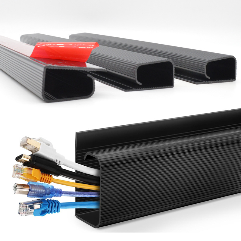 Bandeja de cables de escritorio de PVC de 40cm, gestión de cables debajo del canal de escritorio, ocultador de cables, sin perforación, organizador de cables para el hogar y la Oficina